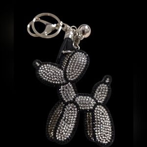 Silver Rhinestone Balloon Dog Bag Charm Keychain